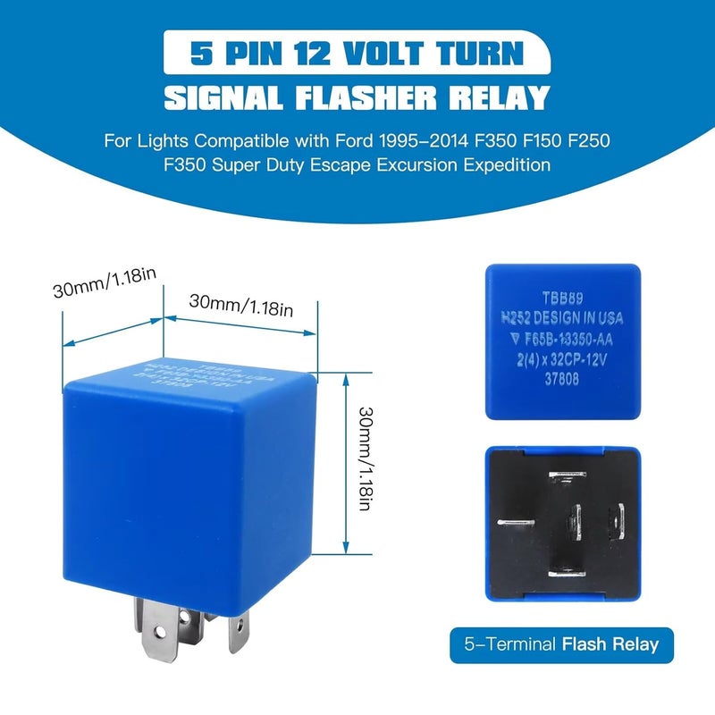 Vicue 5 pin 12 Volt Turn Signal Lights Flasher Relay Fit for Ford 1995-2014 F350 F150 F250 F350 Super Duty Escape Excursion Expedition Replaces# 5C3T-13350-AA F65B-13350-AA Hazard Warning Relay (2025 New) - Image 3